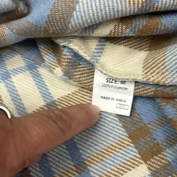 Plaid Button-Up Shacket Jacket - Blue & Tan - Picture 7 of 9
